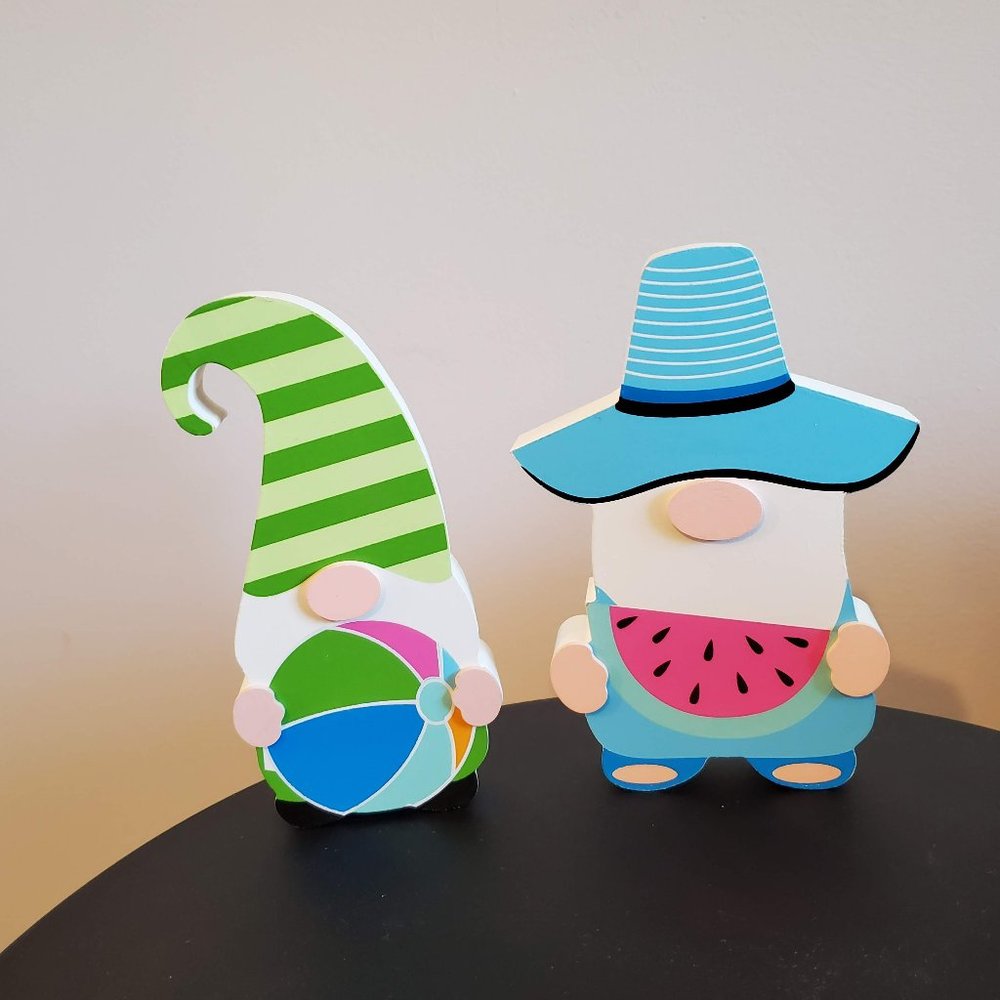 Wooden Gnome Figurines, Set of 2, Garden Statue, Fairy Garden Decor